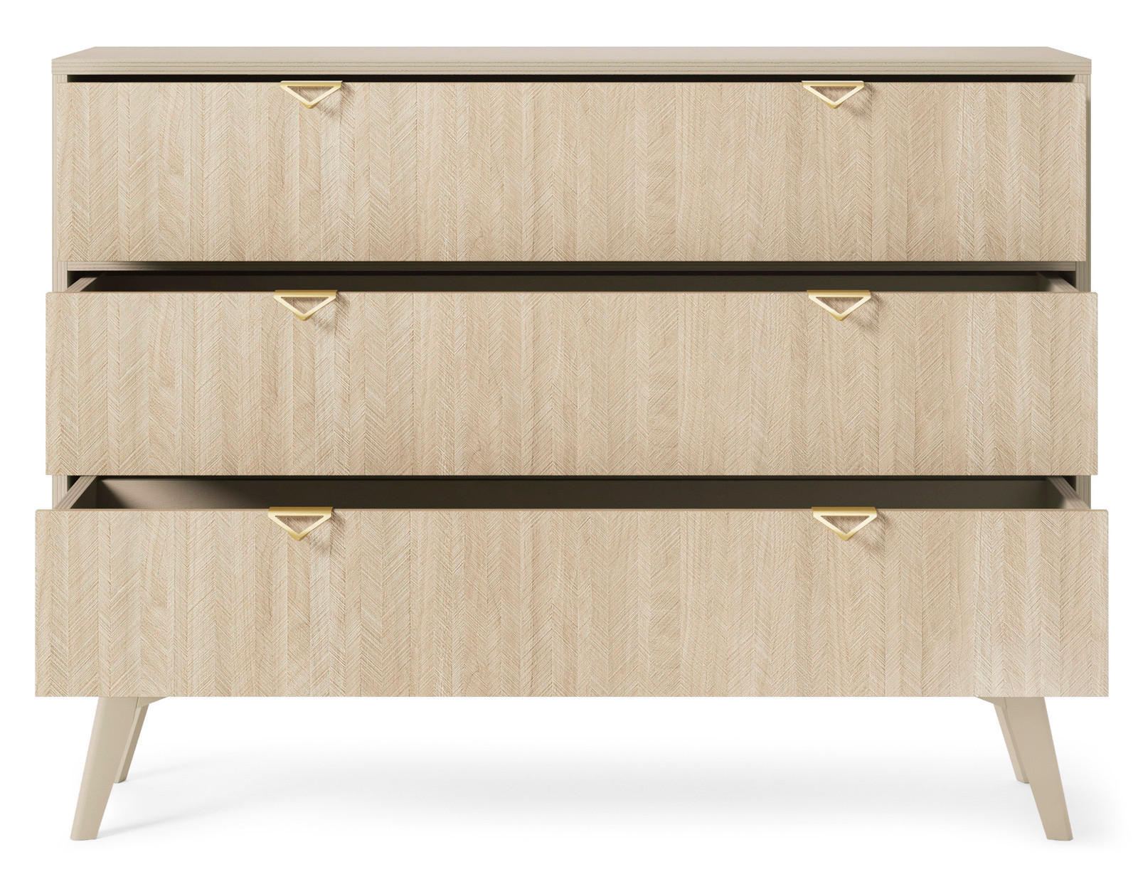 KOMMODE Silva 106 cm in Sandbeige + Scandi-Fischgrätmuster mit Schubladen - Beige/Goldfarben, Holz/Holzwerkstoff (106/81/38cm) - Ravio