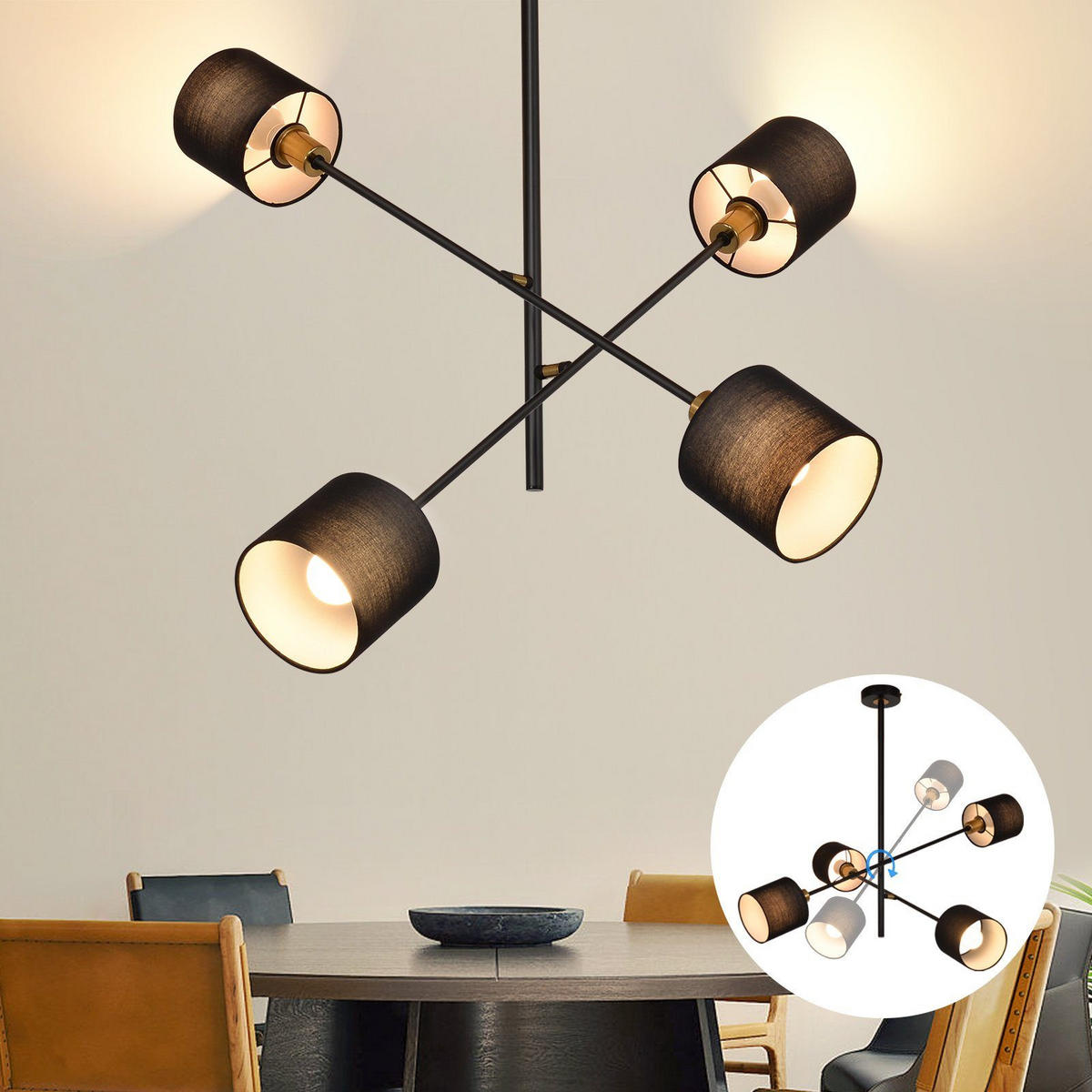 HÄNGELEUCHTE Reiner 4-flammig 68/68/85 cm - Schwarz, Metall (68/68/85cm) - Nettlife