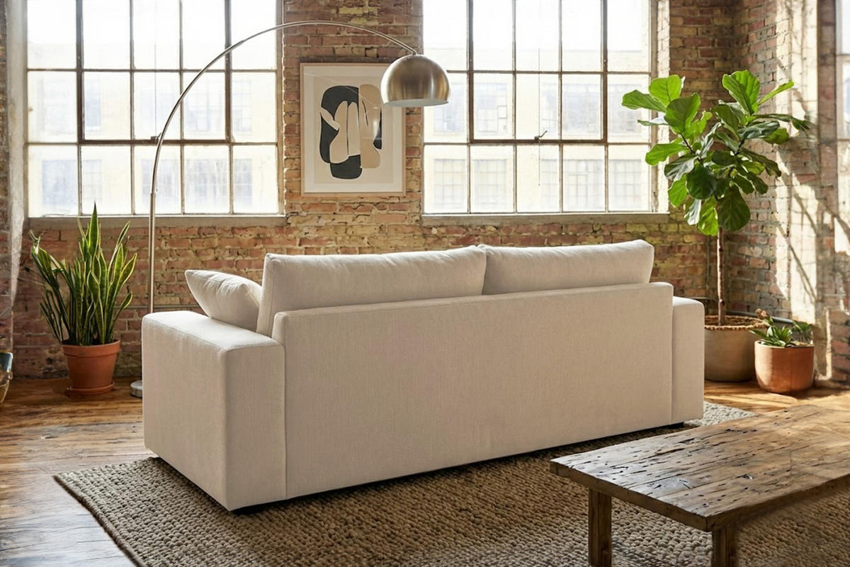 SOFA AMINA Cremeweiß Flachgewebe - Creme/Schwarz, Buchenholz/Textil (228/82/101cm) - KAWOLA