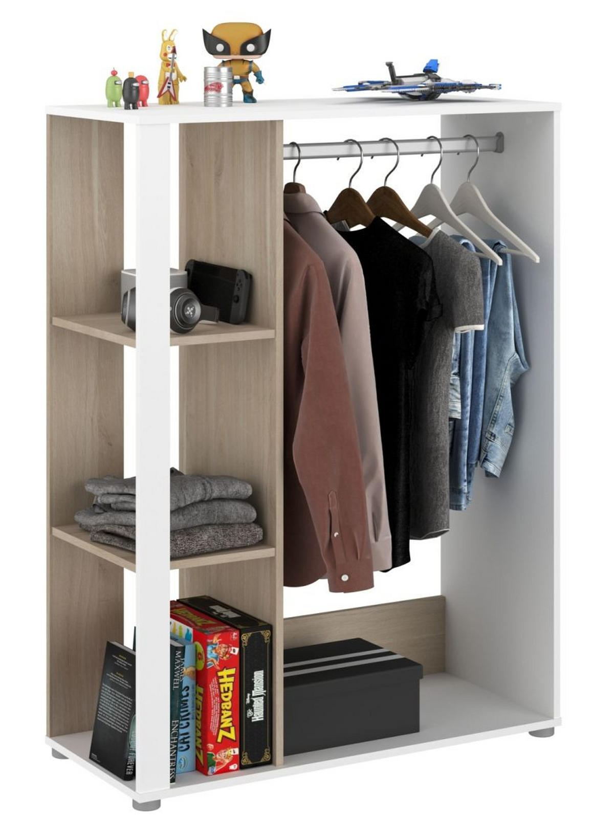 JUGENDZIMMER weiß, Eiche, Komplett-Set 7-teilig mit viel Stauraum - Eichefarben/Weiß, Holzwerkstoff/Kunststoff (145/205/206cm) - Parisot Meuble