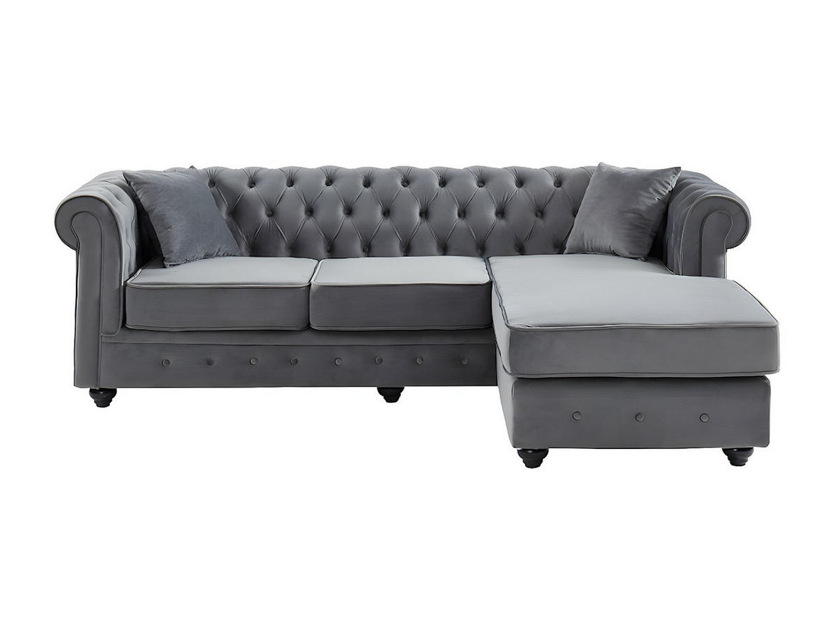 CHESTERFIELD Ecksofa - Samt - Anthrazit - TOLEDO - Anthrazit, Textil (228/72/163cm) - Vente-Unique