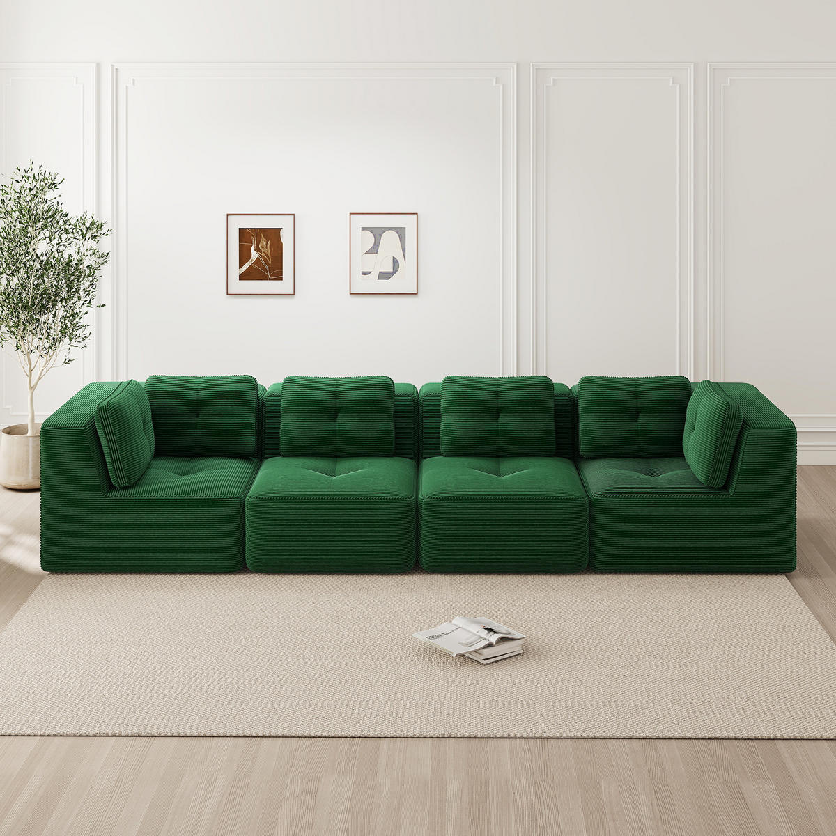 ECKSOFA 386/104/69 cm grün aus Cord mit modularem Design und rutschfestem Standfuß - Grün, Textil (104/386cm) - OKWISH