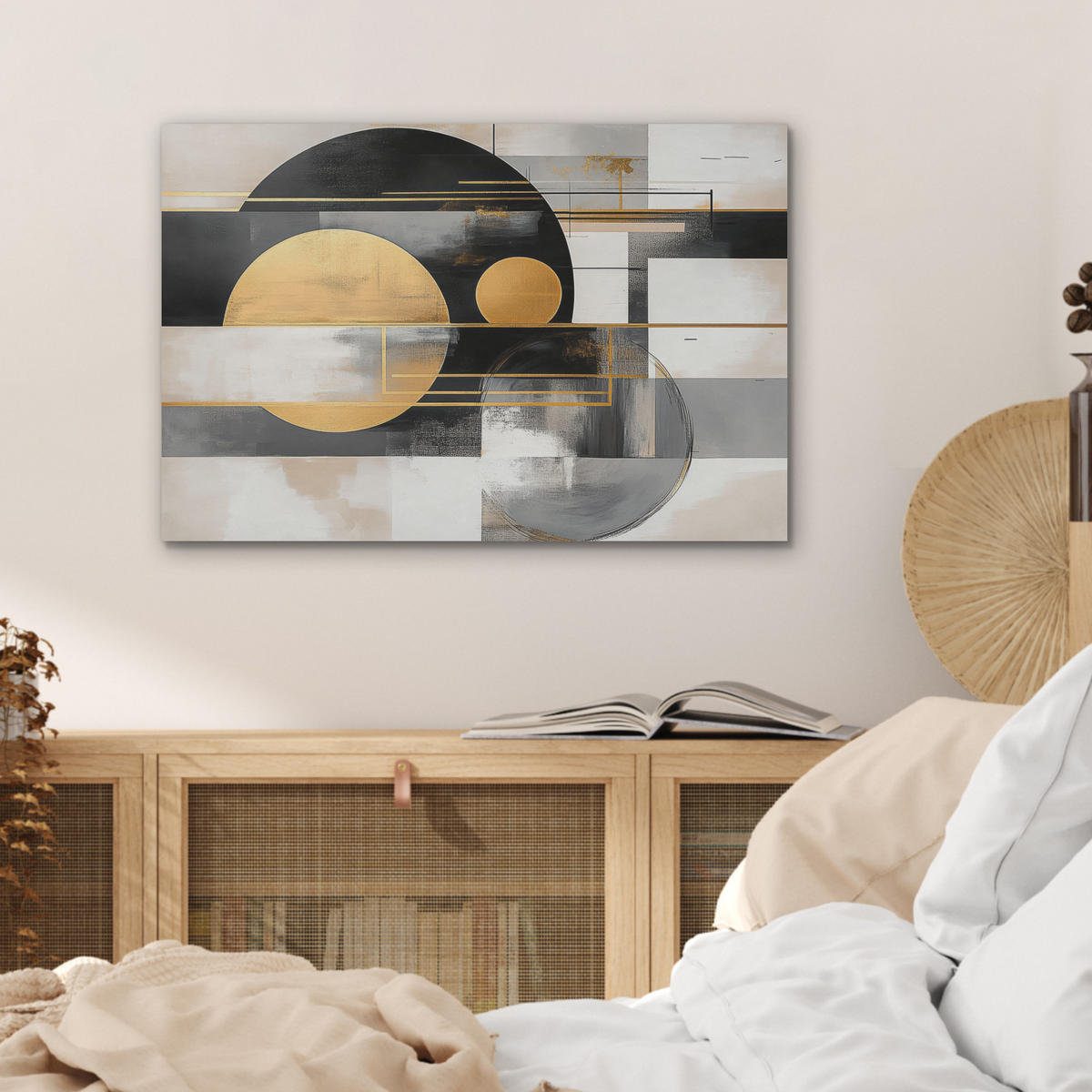 AKUSTIKBILD Abstrakt - Gold - Silber - Formen - Ästhetisch - Modern Wanddeko 70x50 cm - Goldfarben, Kunststoff (70/50/0.9cm) - MuchoWow