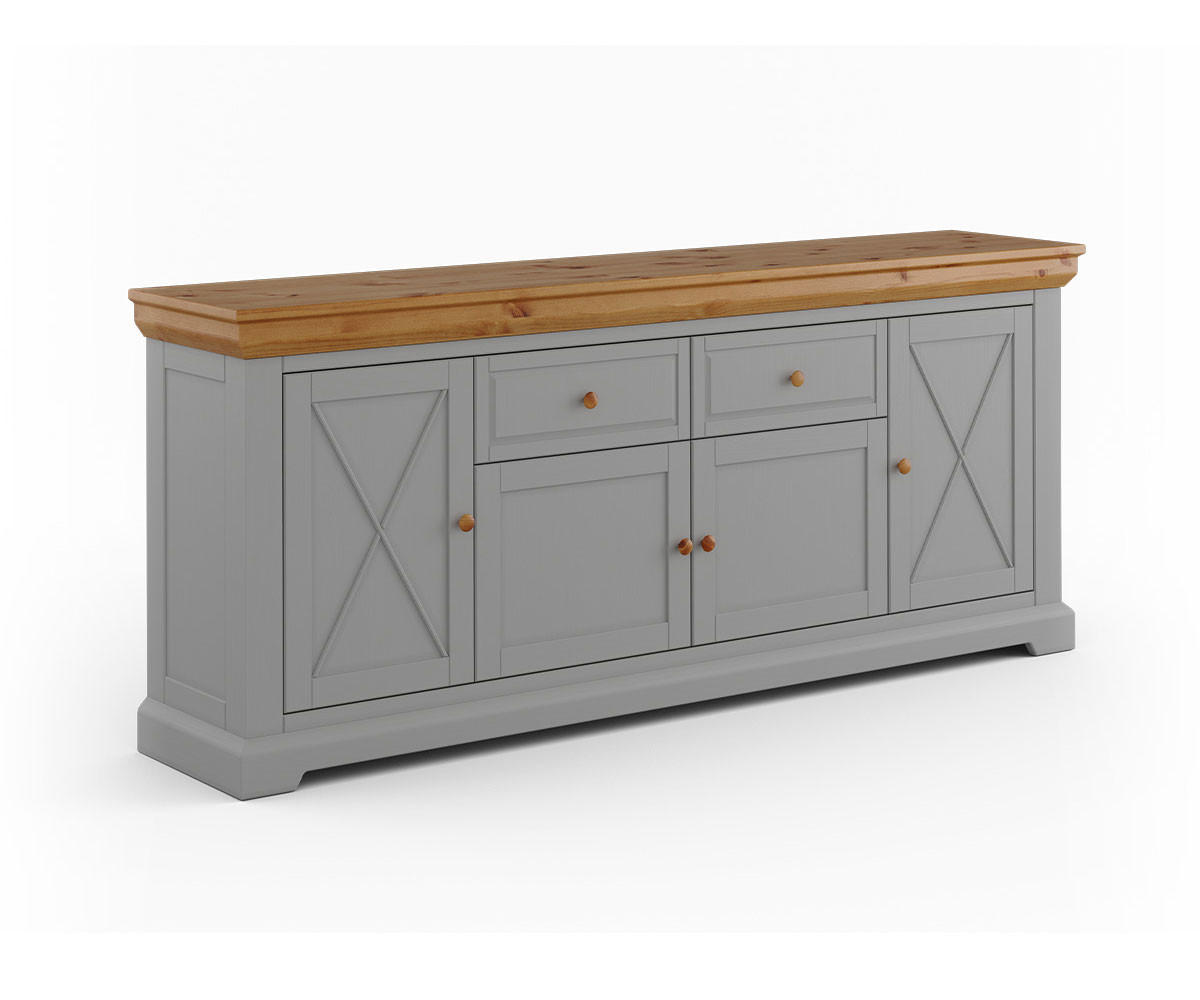KOMMODE Marone Elite Grau / Kiefer Natur 200 / 41 / 85cm - Dunkelbraun/Grau, Holz (200/85/41cm) - Feldmann-Wohnen