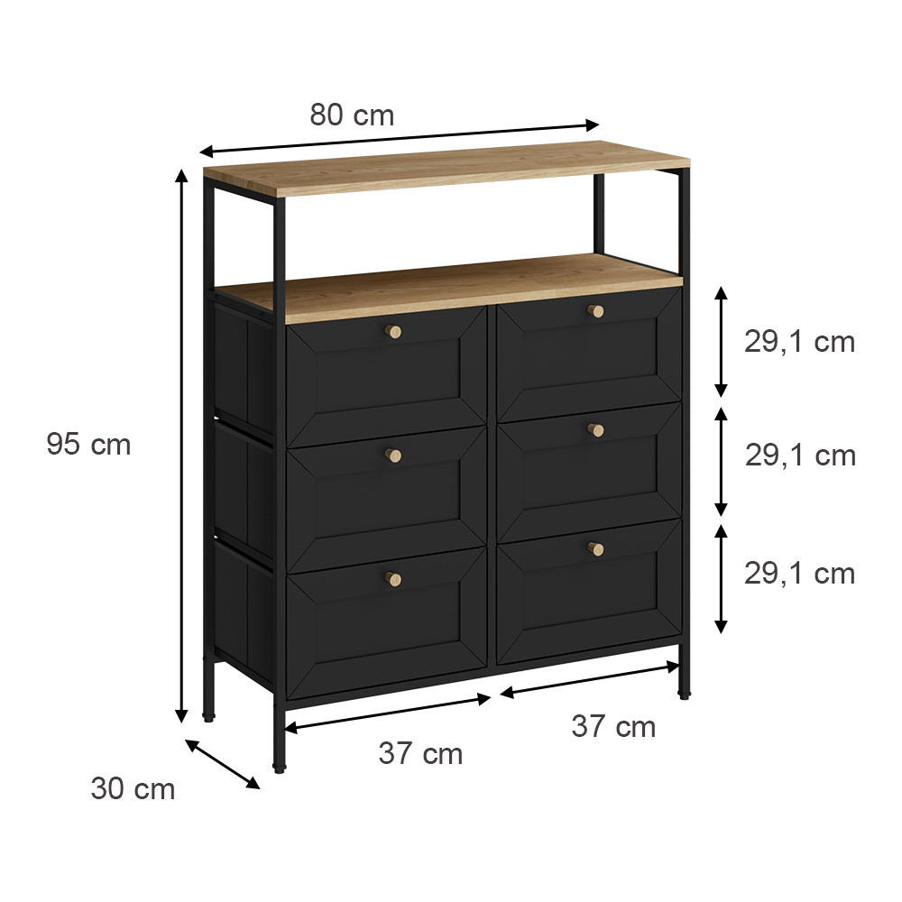 KOMMODE Belaro Schwarz 80 x 95 cm mit 6 Schubladen - Schwarz, Holzwerkstoff (80/95/30cm) - Vicco