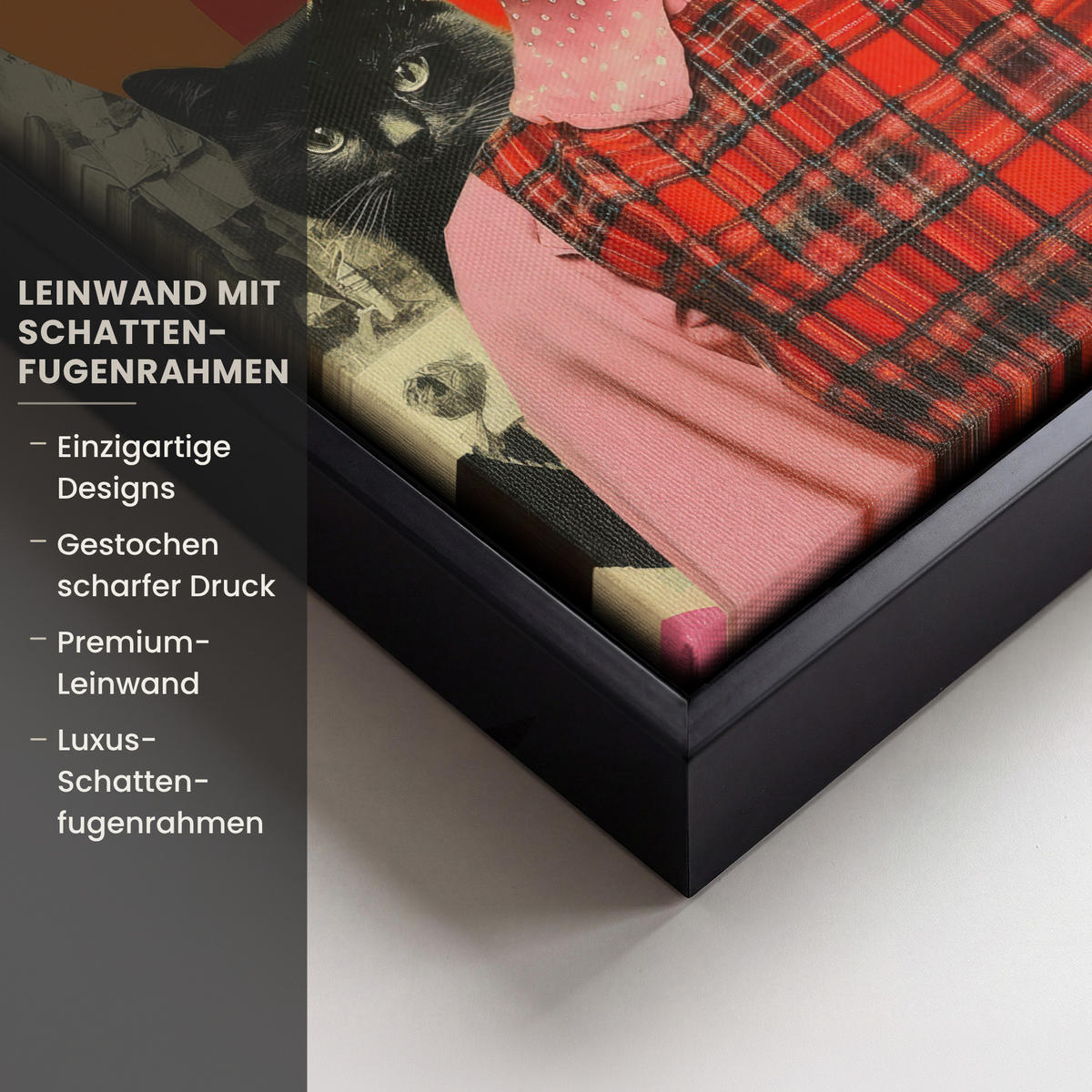 LEINWAND Bilder mit Rahmen - Mädchen - Sonnenbrille - Katze - Retro - 20x30 - Beige, Textil (20/30cm) - MuchoWow