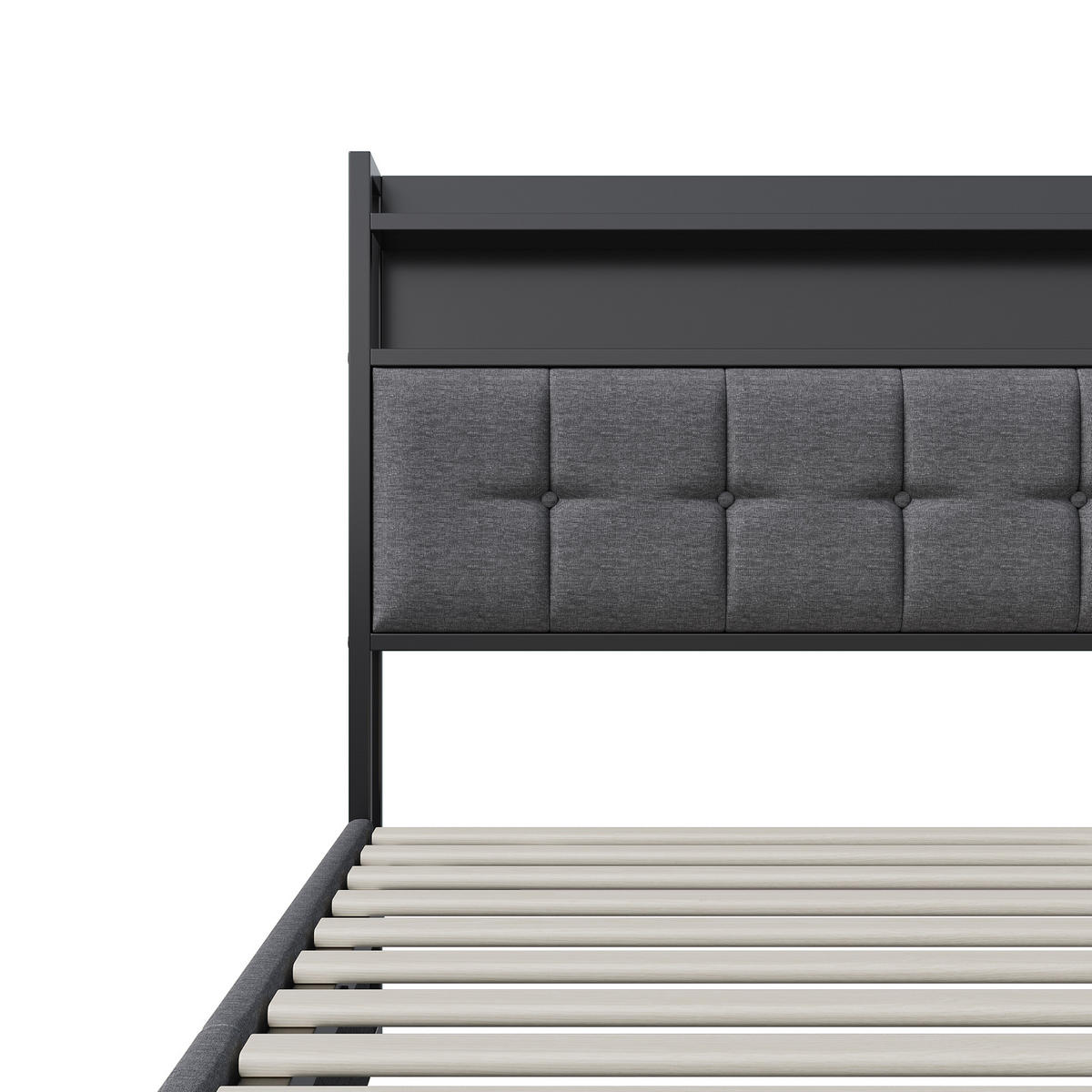 POLSTERBETT 140x200 cm, Grau, LED-Beleuchtung, Leinen - Grau, Textil/Metall (140/200cm)