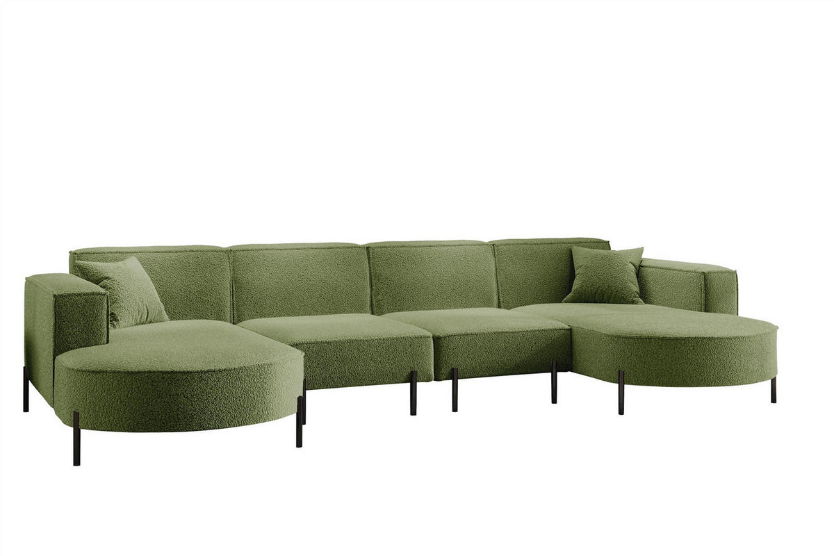 WOHNLANDSCHAFT Valencia Xl - Hellgrün, Holzwerkstoff/Textil (384/80/165cm) - Fun Möbel