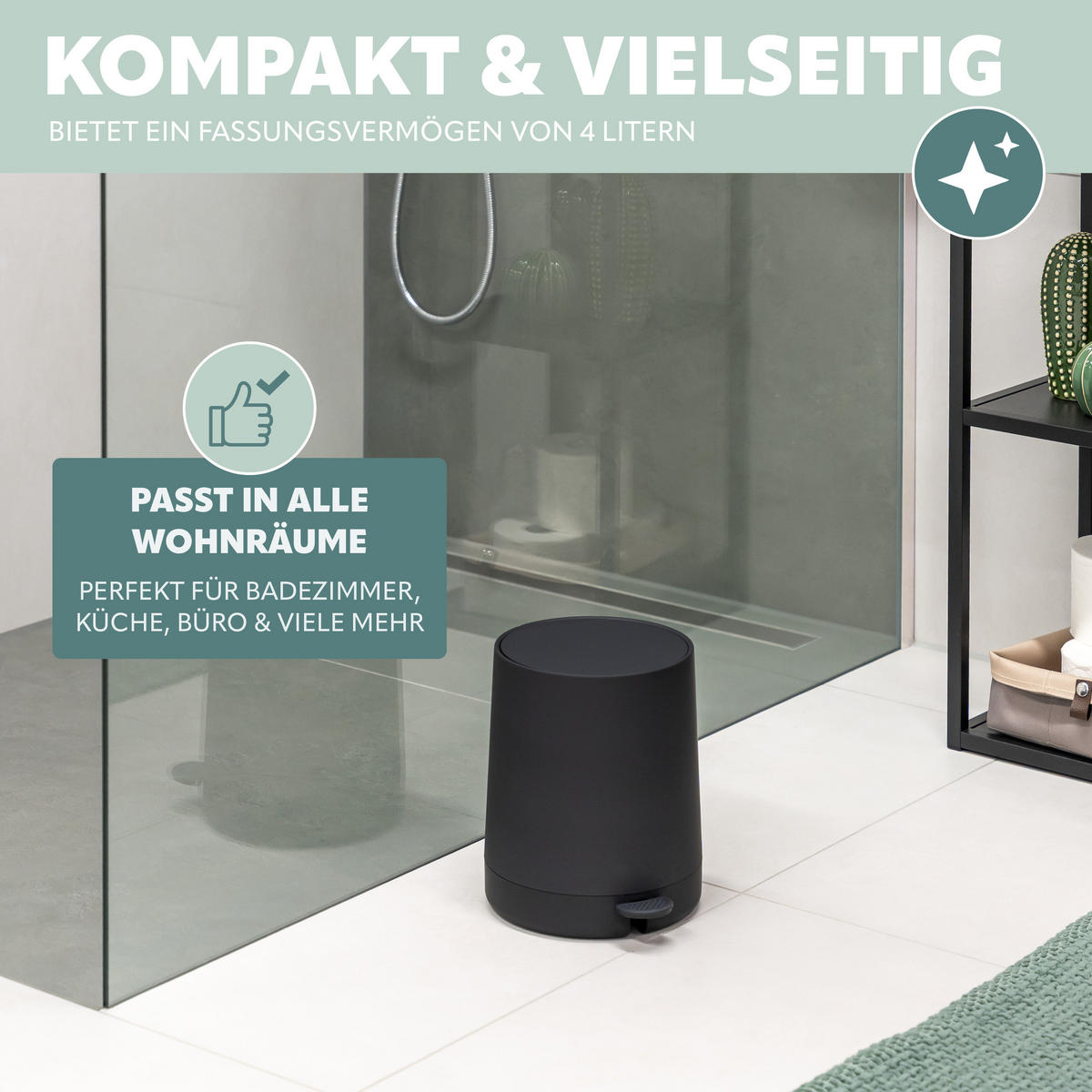 KOSMETIKEIMER TESERO, Kunststoff, schwarz - Schwarz, Kunststoff (22.5/25.5/25cm) - eluno