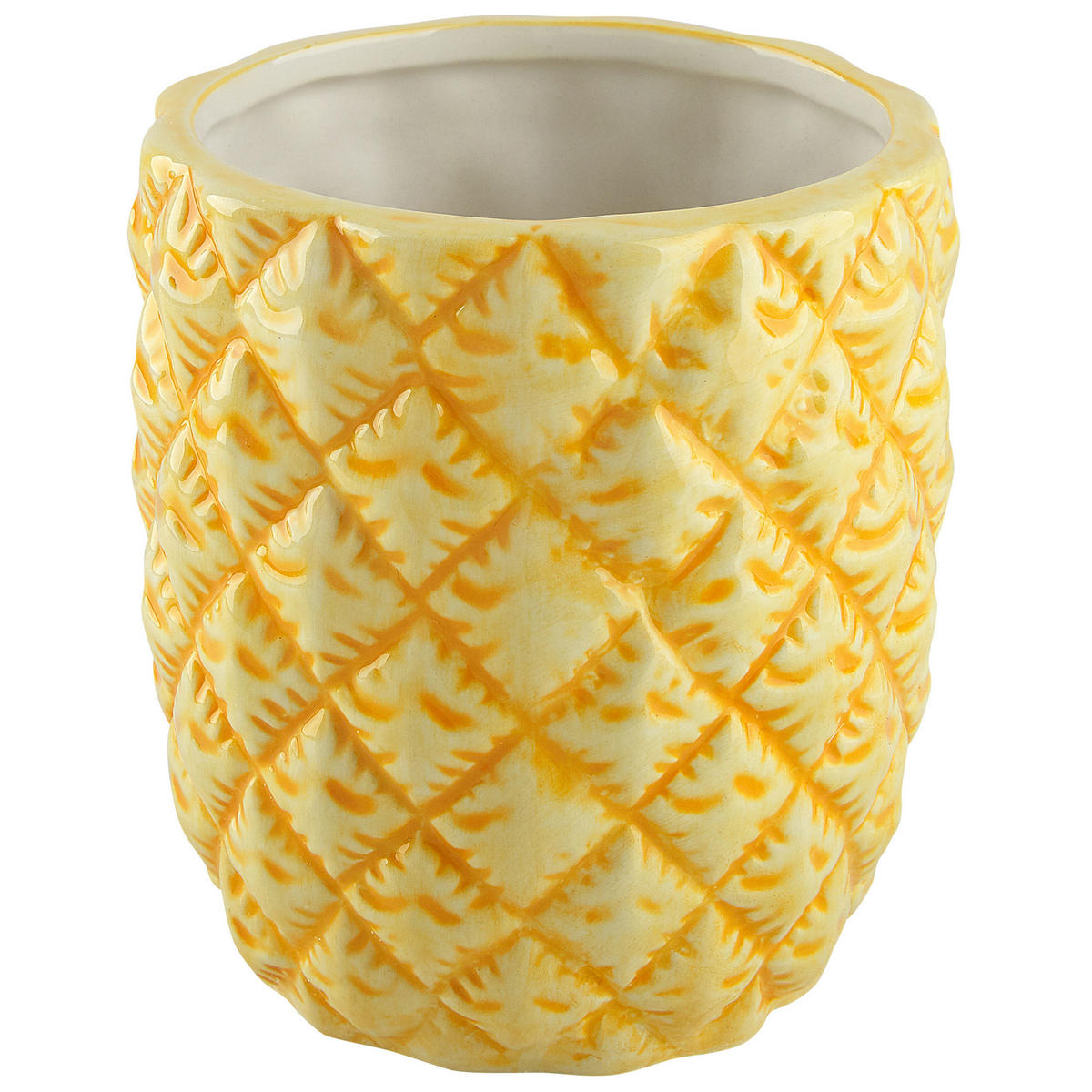 BADEZIMMER Set 4-teilig Keramik Ananasmotiv gelb Maicao - Gelb/Grün, Stein (10/20/10cm) - Beliani