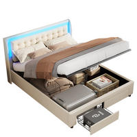 POLSTERBETT Samt 160x200cm im Chesterfield Stil mit LED und 2 Schubladen - Beige, Holzwerkstoff (160/200cm) - Novahome
