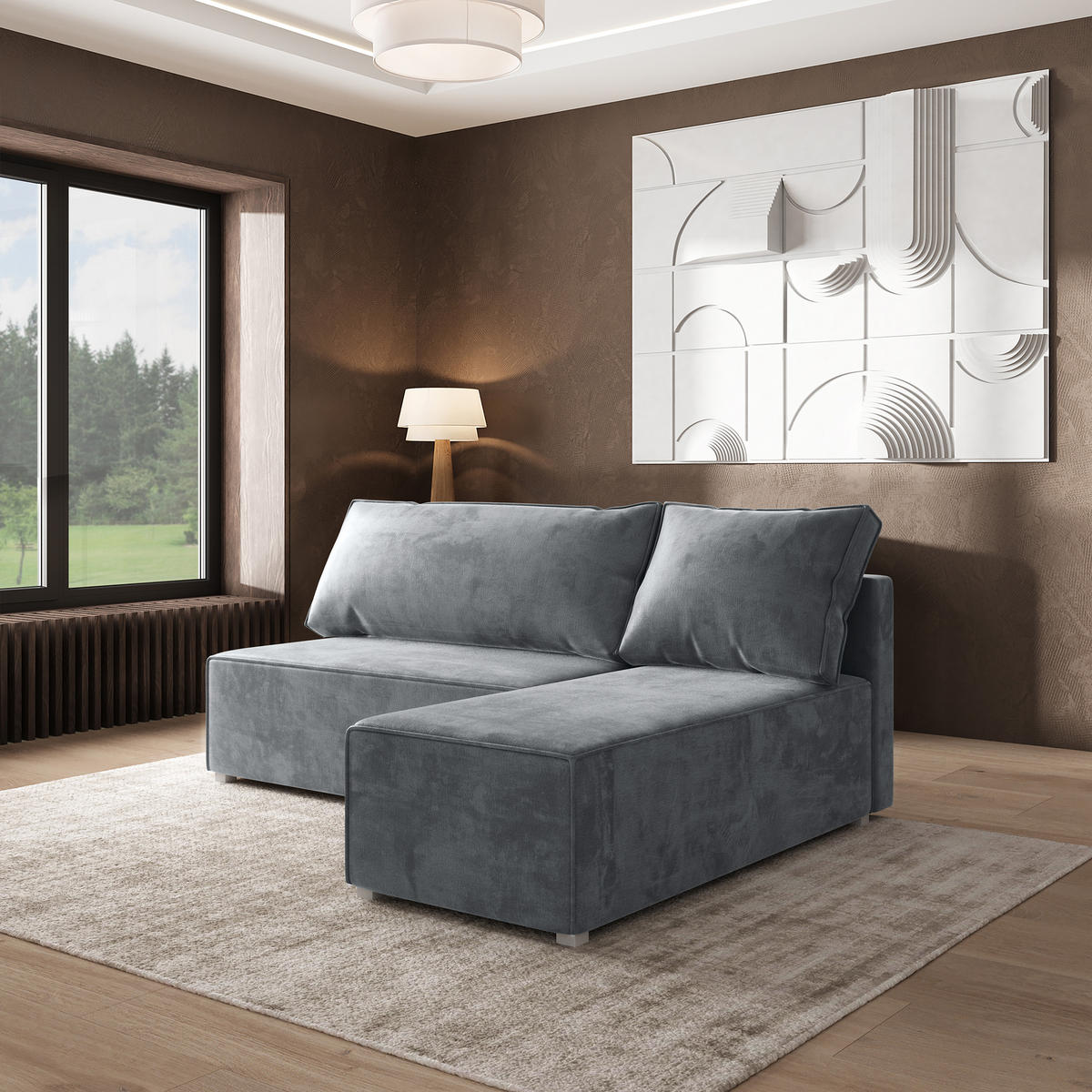 ROHOVÁ SEDAČKA BRISO světle šedá - šedá/světle šedá, dřevo/textil (200/140cm) - MASSENO