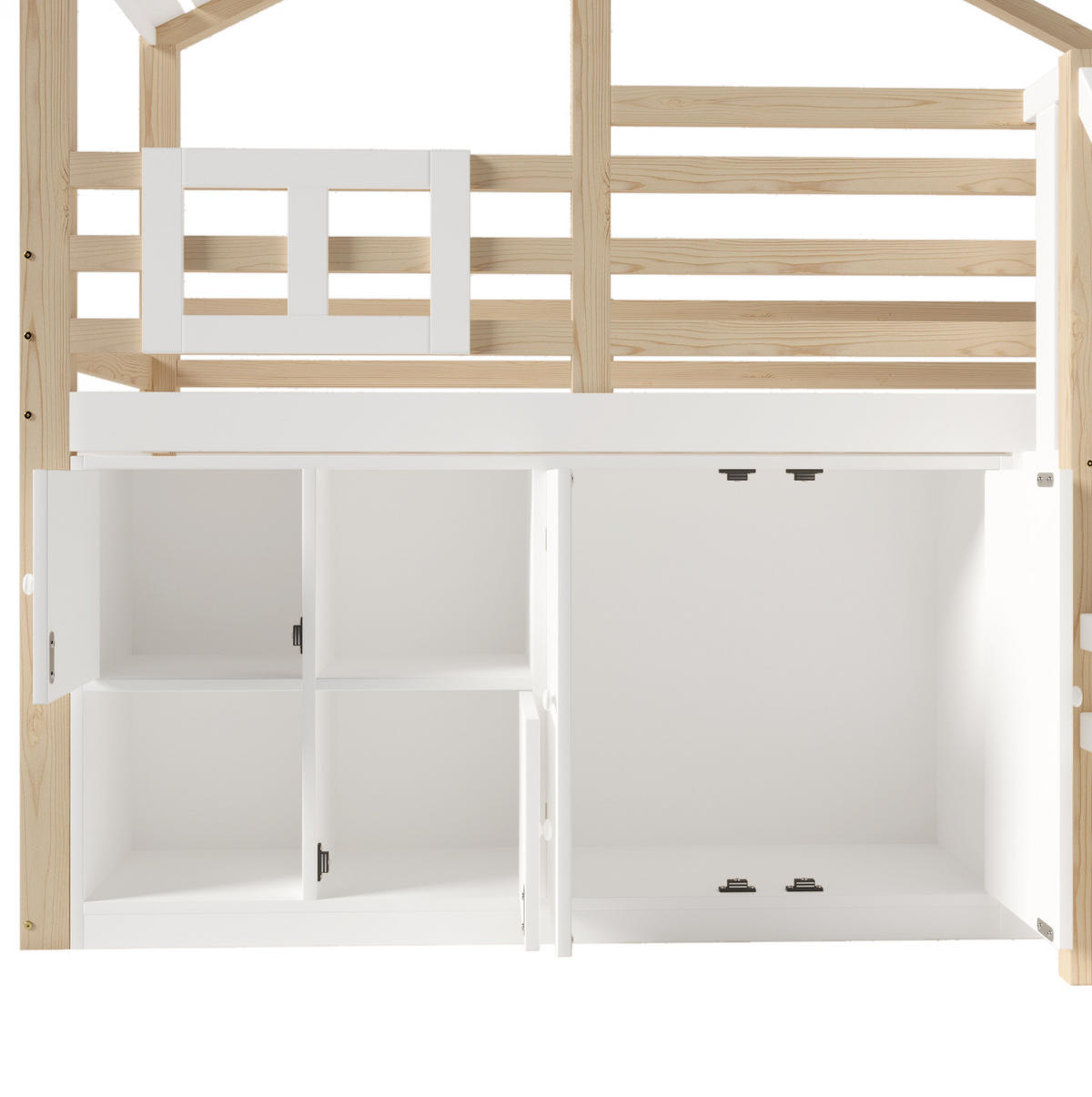 HOCHBETT 90/200 cm aus Kiefernholz mit Bettgitter und Stauraumleiter, Weiß - Weiß, Holz (90/200cm) - OKMYHOME