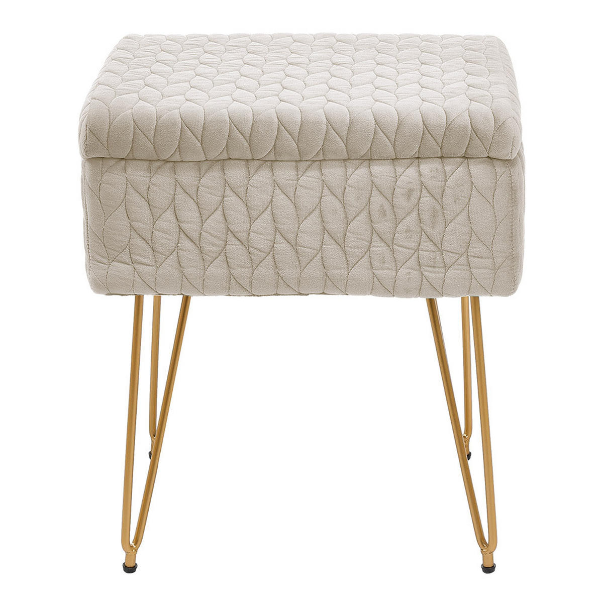 SCHMINKTISCHHOCKER 40/30/48 cm Stauraum Metallbeine Plüschstoff Beige - Beige/Goldfarben, Holz/Textil (40/48/30cm) - Livingandhome