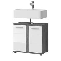WASCHBECKENUNTERSCHRANK weiß Hochglanz, grau 60 cm, Badezimmer Unterschrank 2-türig - Weiß Hochglanz/Silberfarben, Holzwerkstoff/Kunststoff (60/57/34cm) - Inn.Furn
