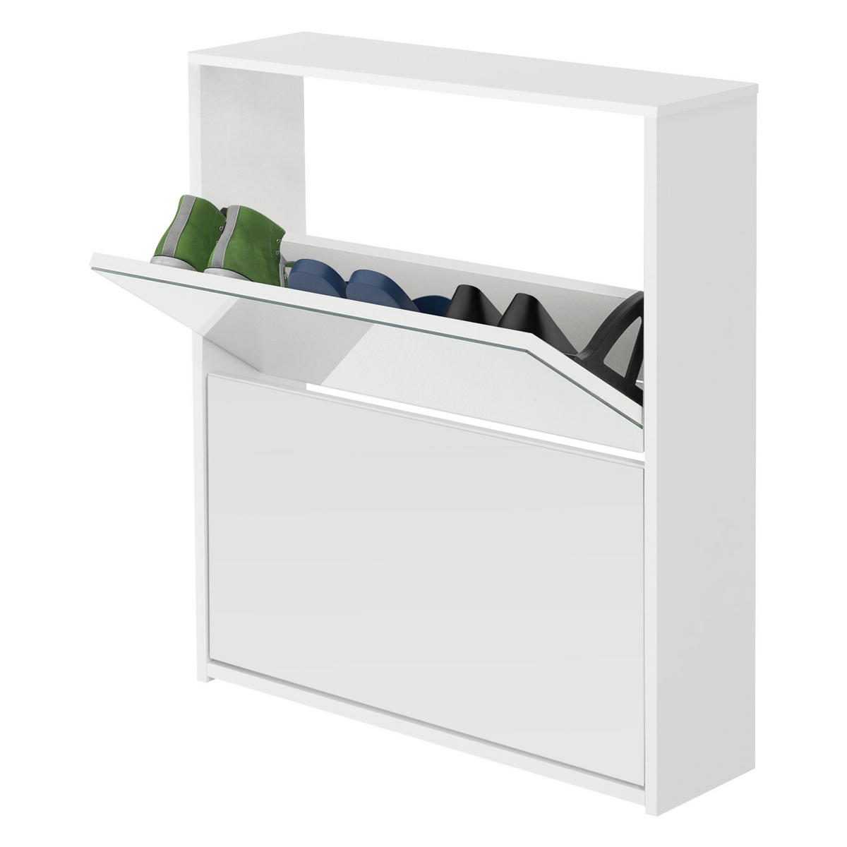SCHUHSCHRANK mit Spiegel - Weiß, Holzwerkstoff (17/67/63cm) - ML-DESIGN