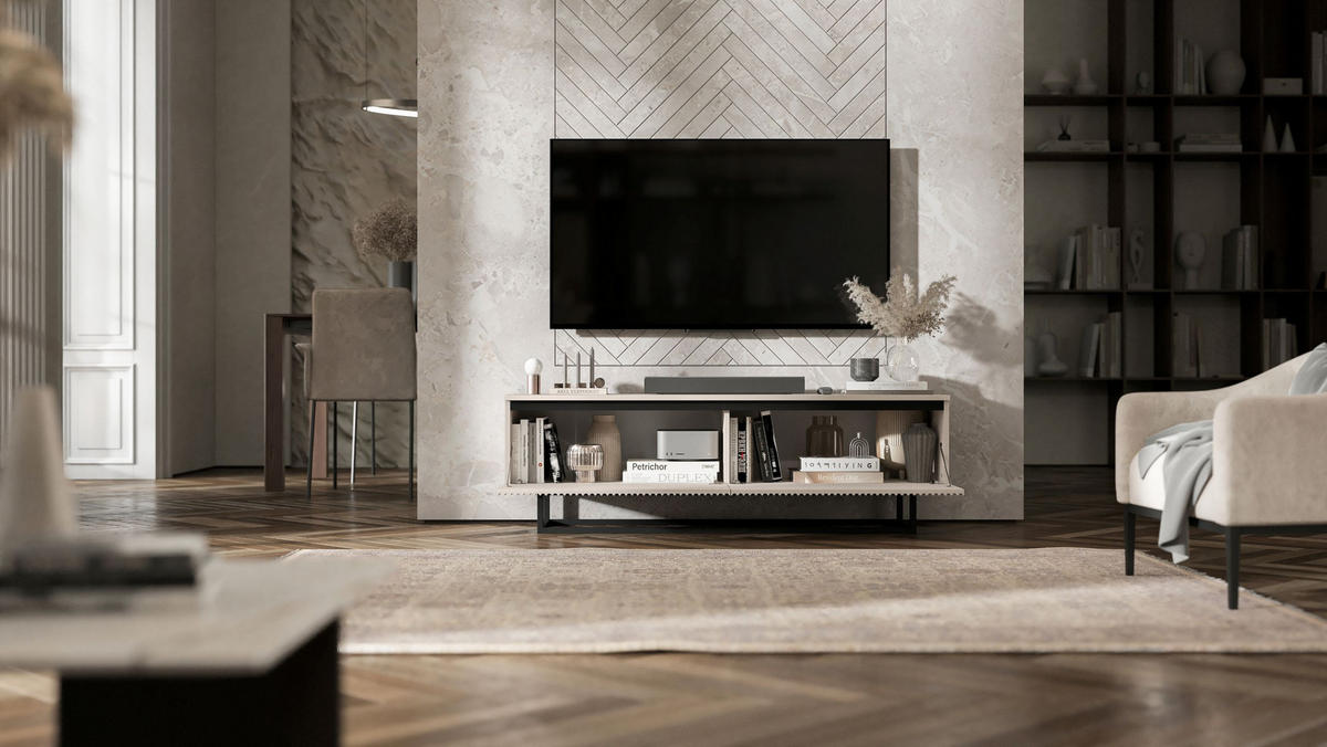 TV-SCHRANK Selene Kachmir Matt mit Metallrahmen 140 cm - Kaschmir/Schwarz, Holzwerkstoff/Metall (140/44/35cm) - Meble Lindner