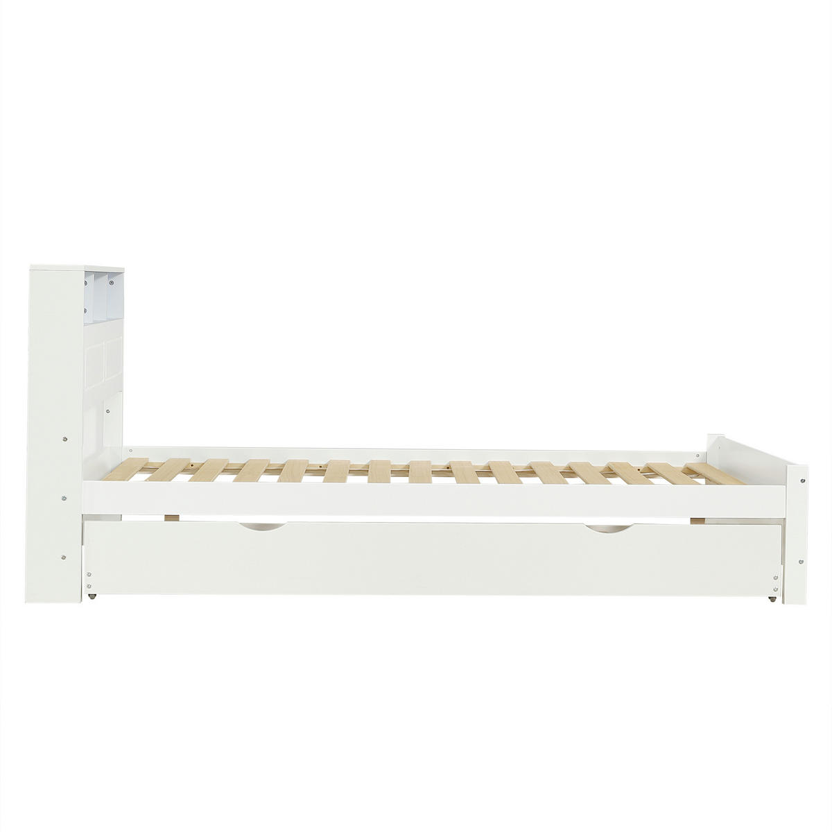 POSTEL 120/200 cm & 90/190 cm v bílé barvě s výsuvným lůžkem, LED a Type-A - bílá, dřevo/kompozitní dřevo (120/200cm) - CHICFURN
