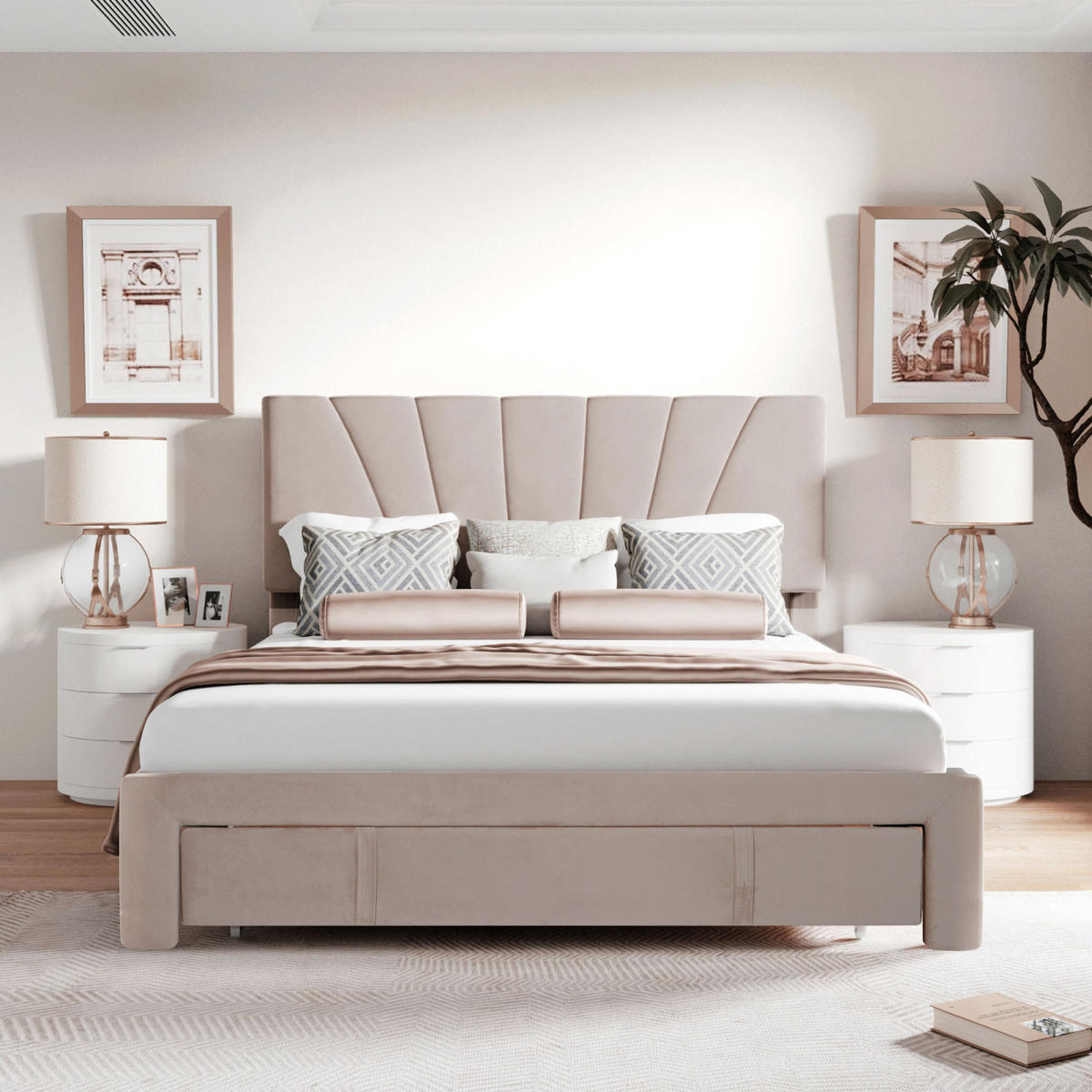 POLSTERBETT 140 x 200 Doppelbett mit Schublade,Bett aus Samtstoff - Grau, Holz/Textil (140/200cm) - PARAFTA HOME