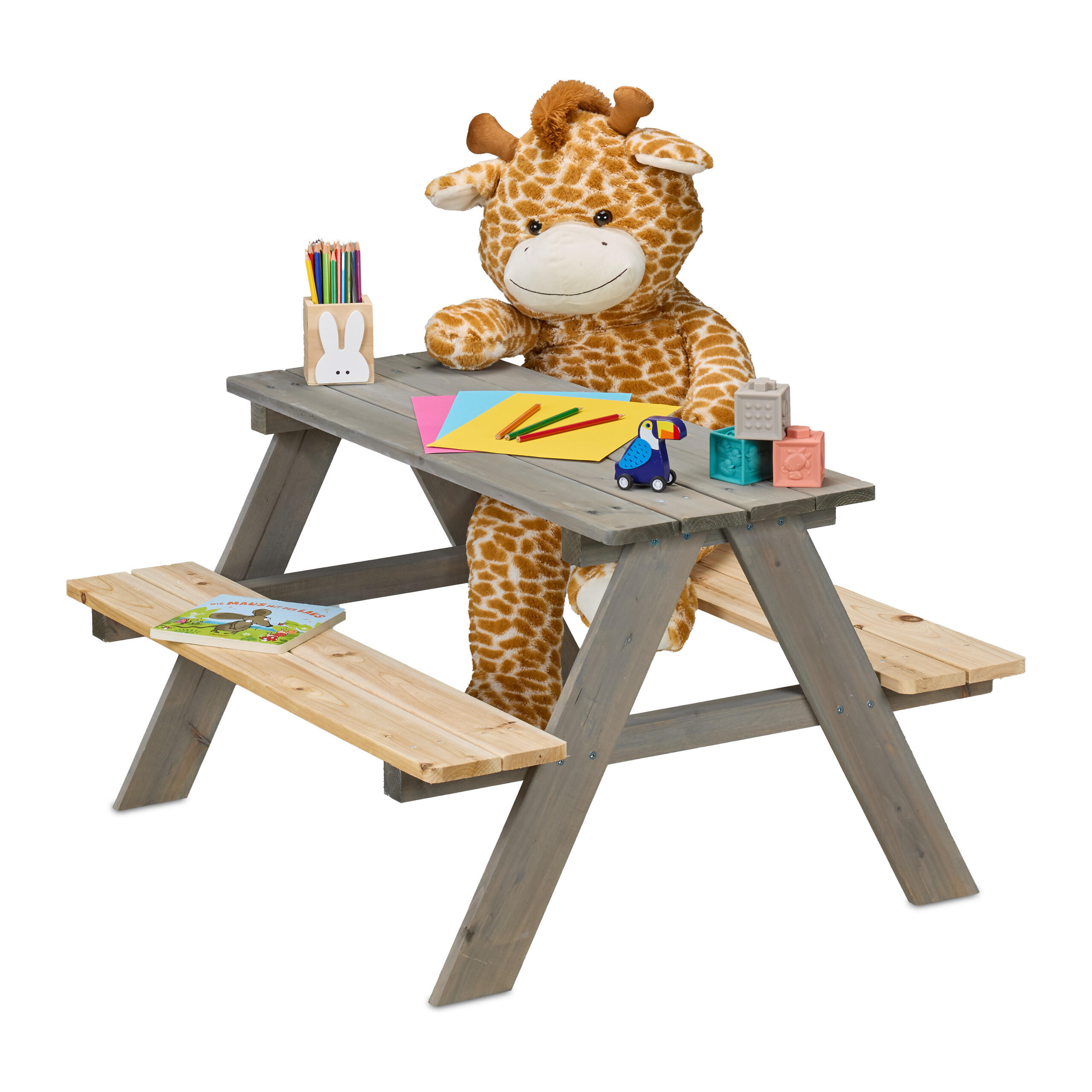 KINDERSITZGRUPPE - Eichefarben/Grau, Holz - Relaxdays