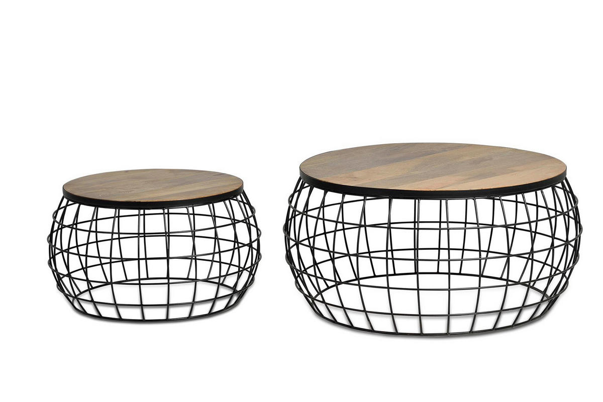 COUCHTISCHEN 2er Set Mangoholz und Metall - Braun, Holz (76/76/36cm) - Giner y Colomer
