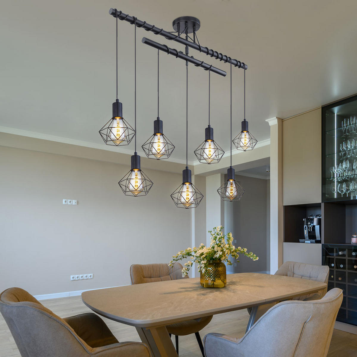 HÄNGELEUCHTE Käfig Design Schwarz matt - Schwarz, Metall (100/15/100cm)