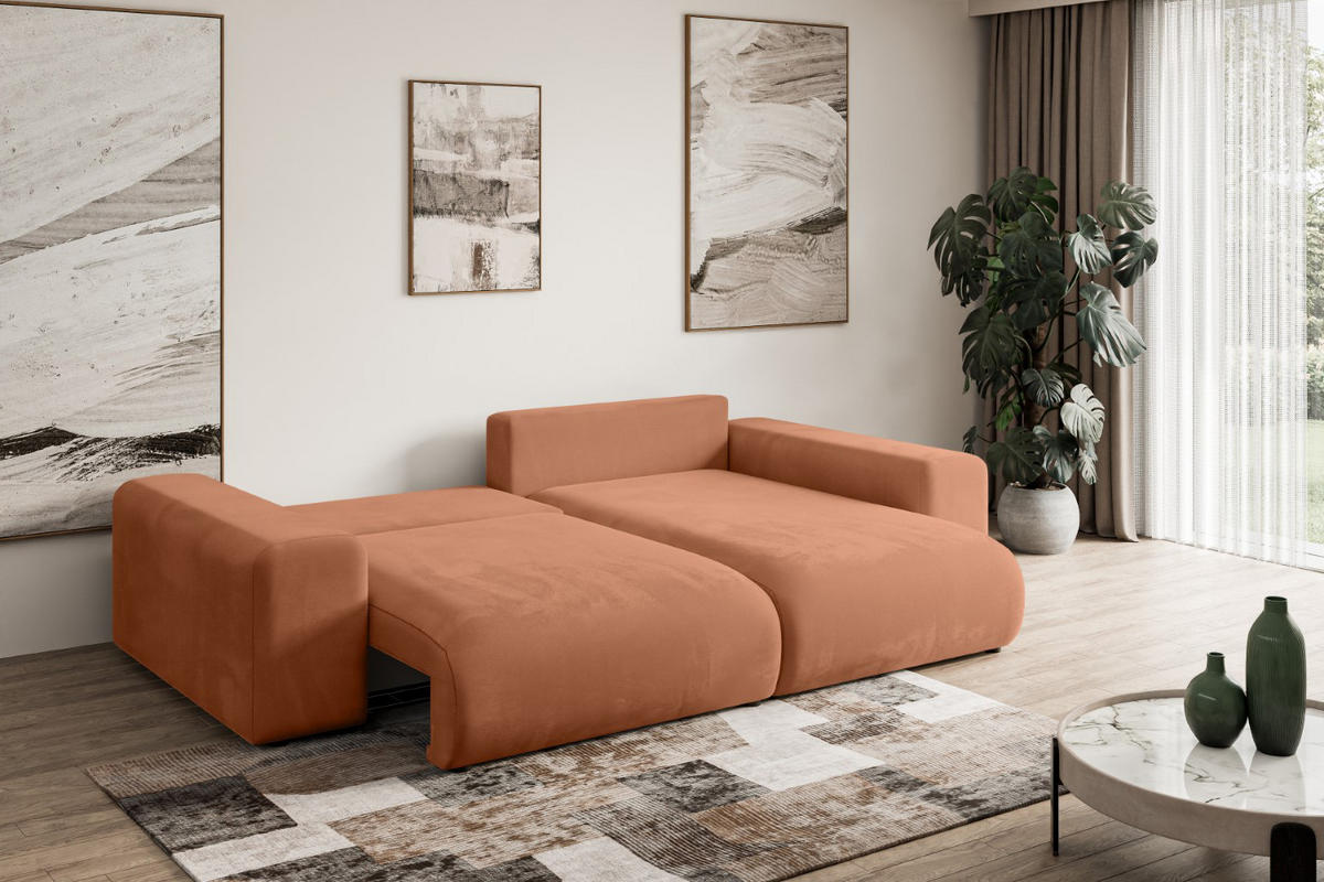 ECKSOFA Ottomane rechts ESKAR-L 266x176x84 Koralle Velours - Koralle/Schwarz, Holzwerkstoff/Kunststoff (176/266cm) - ALTDECOR