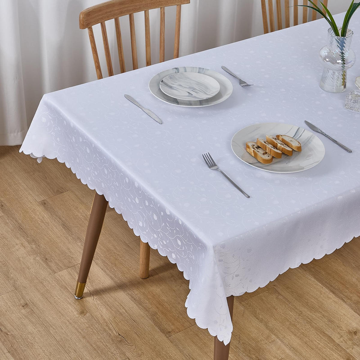TISCHDECKE Abwaschbar Ornamente Rechteckig 130 x 220 cm Tischtuch Tafeldecke Kratzfest aus Polyester, Weiß - Weiß, Textil (130/220cm)