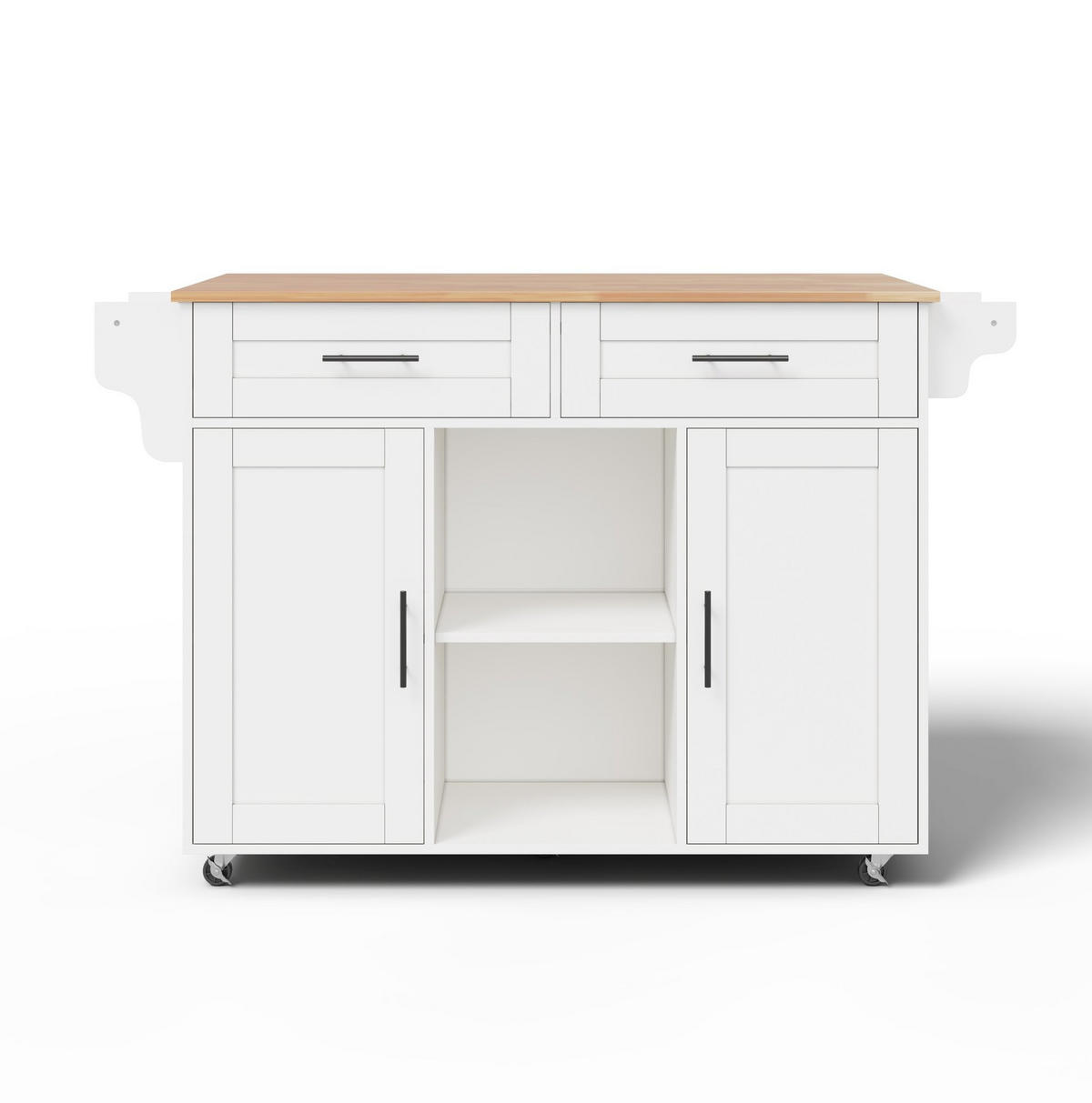 KÜCHENINSEL 145/70/94,5 cm mit klappbarer Arbeitsplatte, verstellbaren Regalen und 5 Rollen, MDF, Weiß - Weiß, Holzwerkstoff (145/94.5/70cm) - Redom