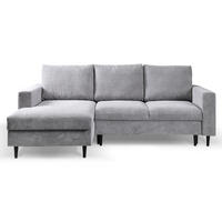 ECKSOFA Nalika Hellgrau mit Cordbezug - Hellgrau/Schwarz, Holz/Textil (230/143cm) - Selsey