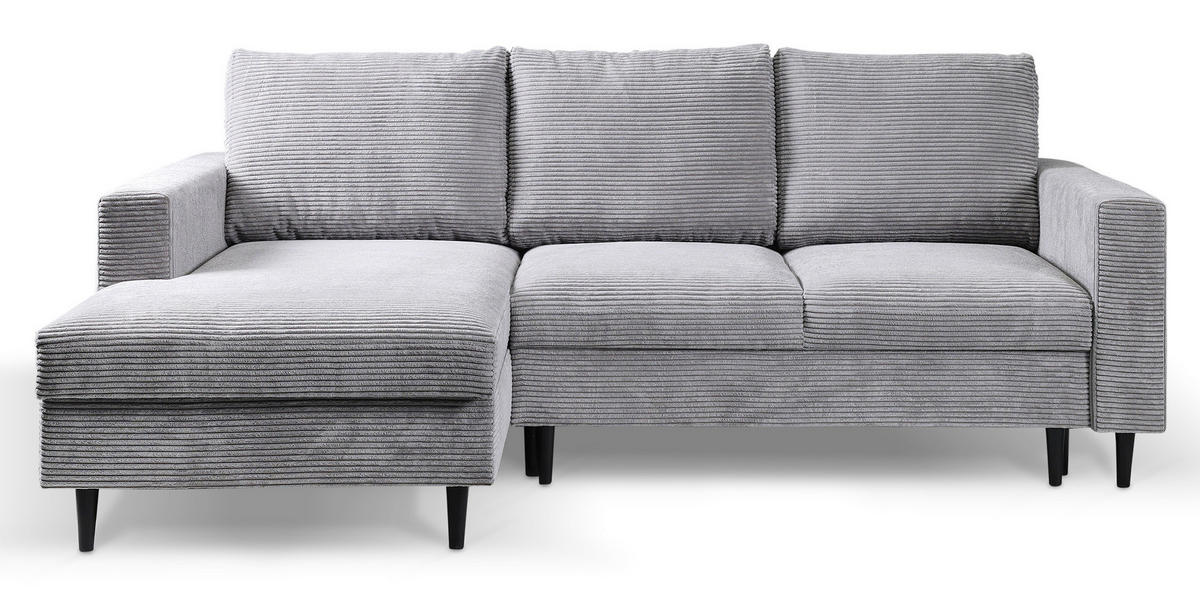 ECKSOFA Nalika Hellgrau mit Cordbezug - Hellgrau/Schwarz, Holz/Textil (230/143cm) - Selsey