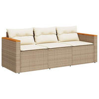 GARTENSOFA Mit Kissen 3-Sitzer Beige Poly Rattan - Beige, Kunststoff (177/66/65cm) - vidaXL