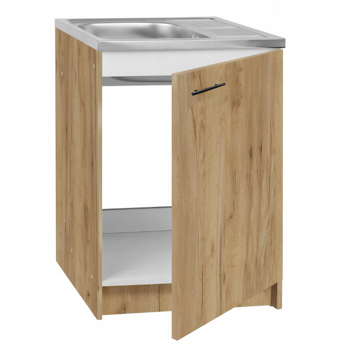 SPÜLUNTERSCHRANK 60cm mit Spüle + Armatur + Siphon Eichenfarbe - Eichefarben, Holzwerkstoff (60/82/50cm) - Stamar