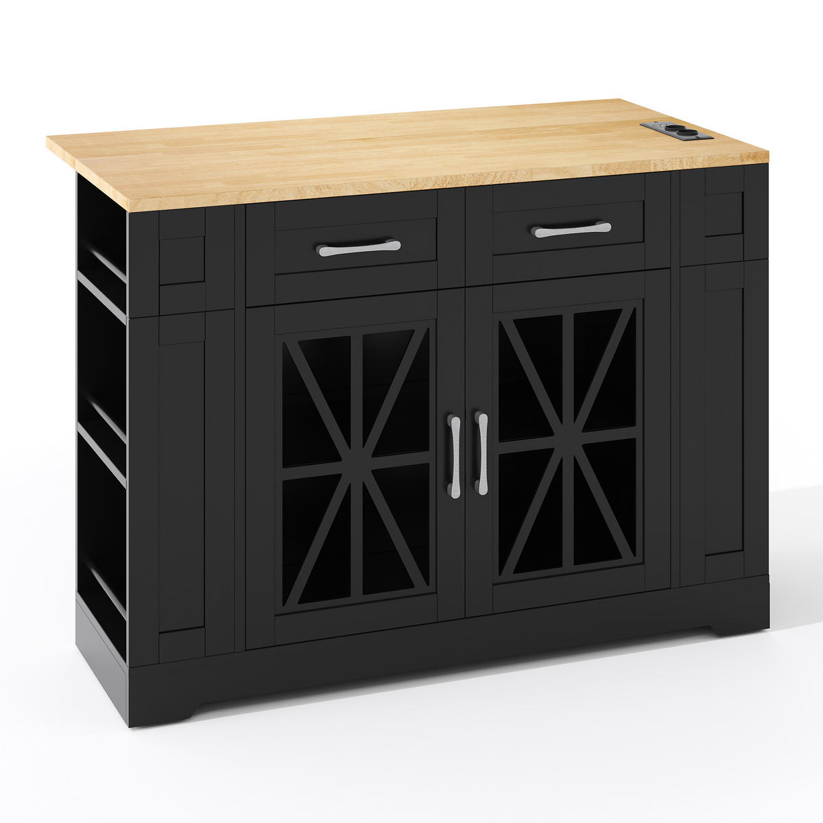 KÜCHENINSEL Schwarz-Natur 120/65/92 cm - Schwarz, Holzwerkstoff (120/92/65cm) - PANGIVO