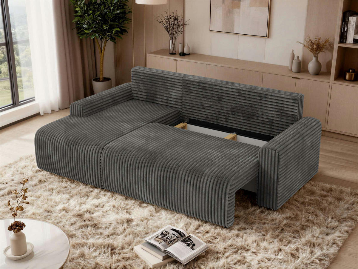 ECKSOFA NESSARO L Grau Cord - Links Seite - Schwarz/Grau, Kunststoff/Textil (244/151cm) - MKS