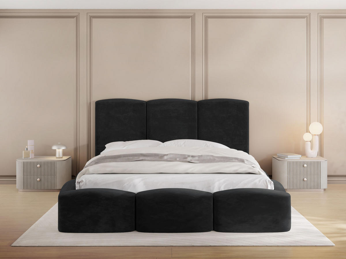 POLSTERBETT Harmony mit Bettkasten, Schwarz Samt 120x200 cm - Birkefarben/Schwarz, Holz/Holzwerkstoff (120/200cm) - WFL GROUP