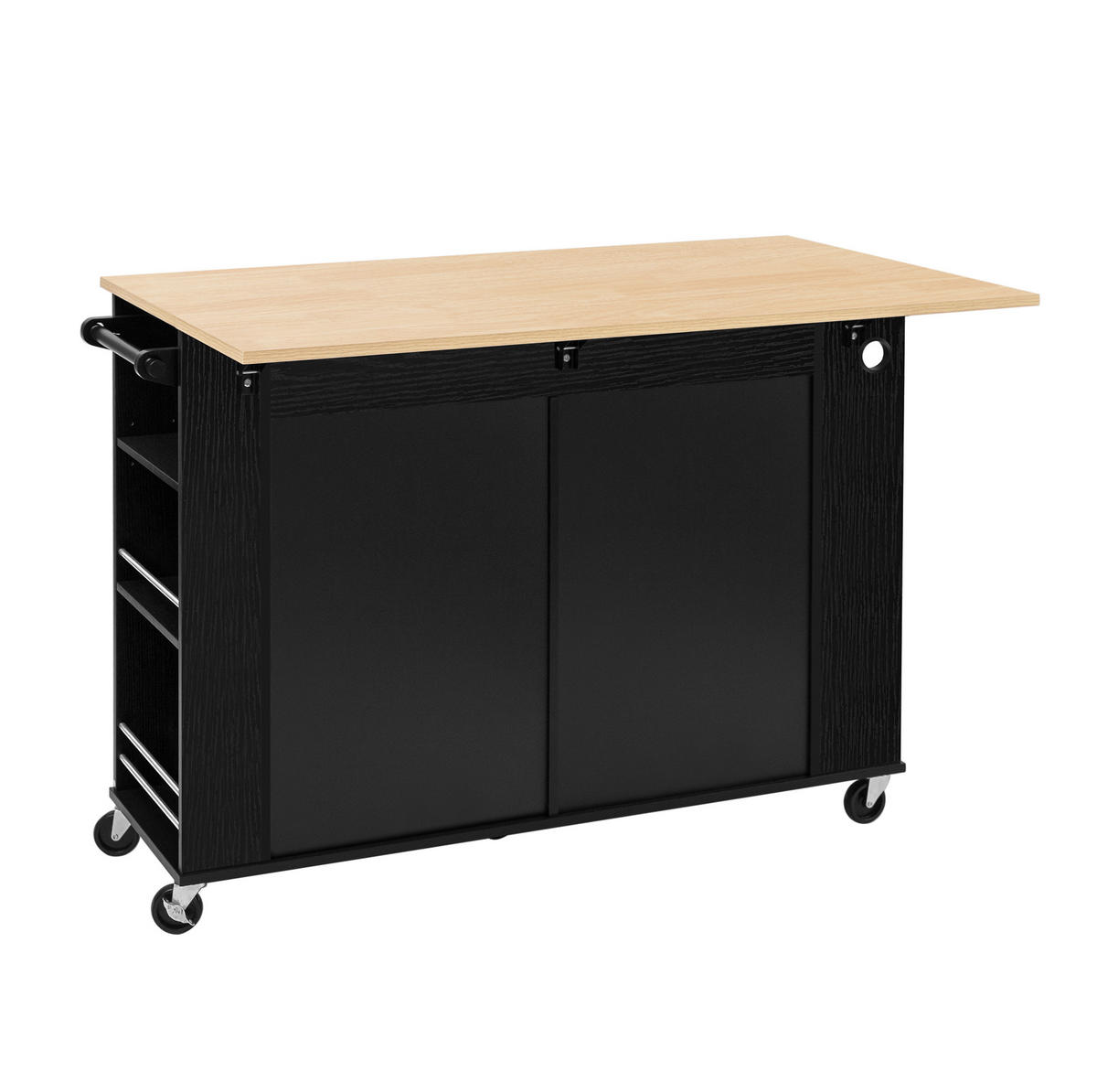 KUCHYŇSKÝ ostrůvek 120/40-70/92 cm s výklopnou pracovní deskou, úložným prostorem a zásuvkami, Černá a přírodní - černá, kompozitní dřevo (120/92/70cm) - Redom