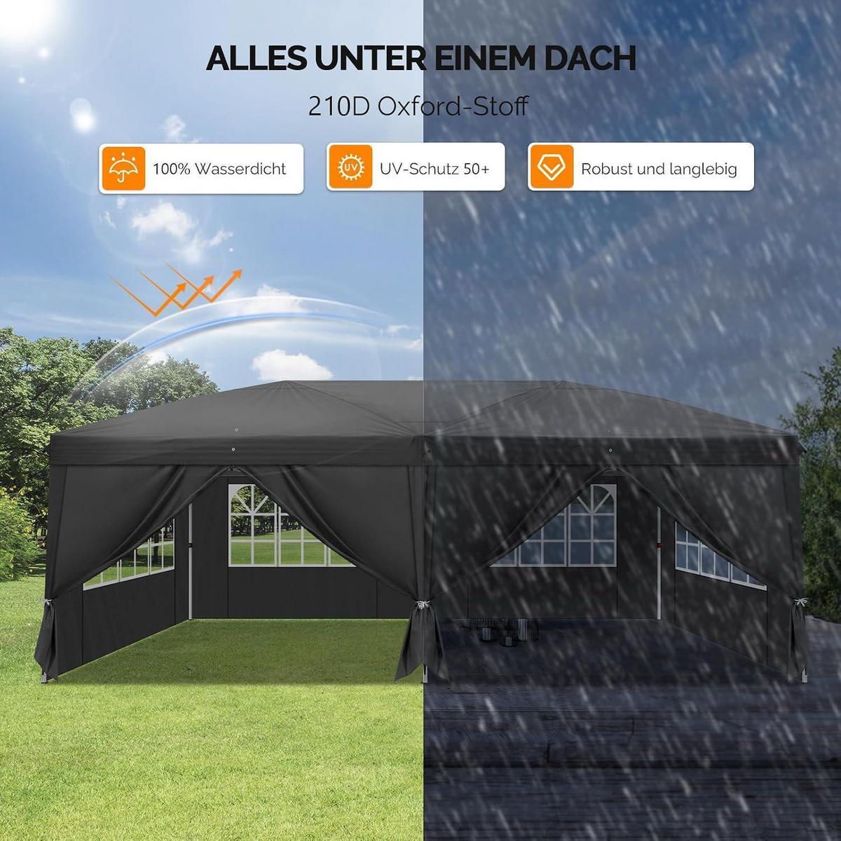 FALTPAVILLON 3 x 6 m Grau mit 6 Seitenteilen - Grau, Metall (300/268/600cm)