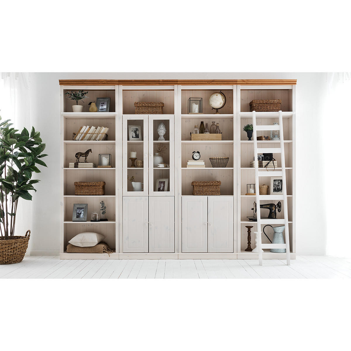 BÜCHERWAND - Kiefer massiv, Typ G - Weiß/Kieferfarben, Holz (296/223/37cm) - home24