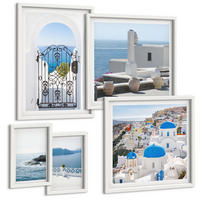 BILDER SET 5er Set - 50x50 cm & 20x30 cm & 40x60 cm Weißer Rahmen - Gebäude am Weißen Meer, Griechenland - Weiß, Kunststoff (40/60cm) - TULUP