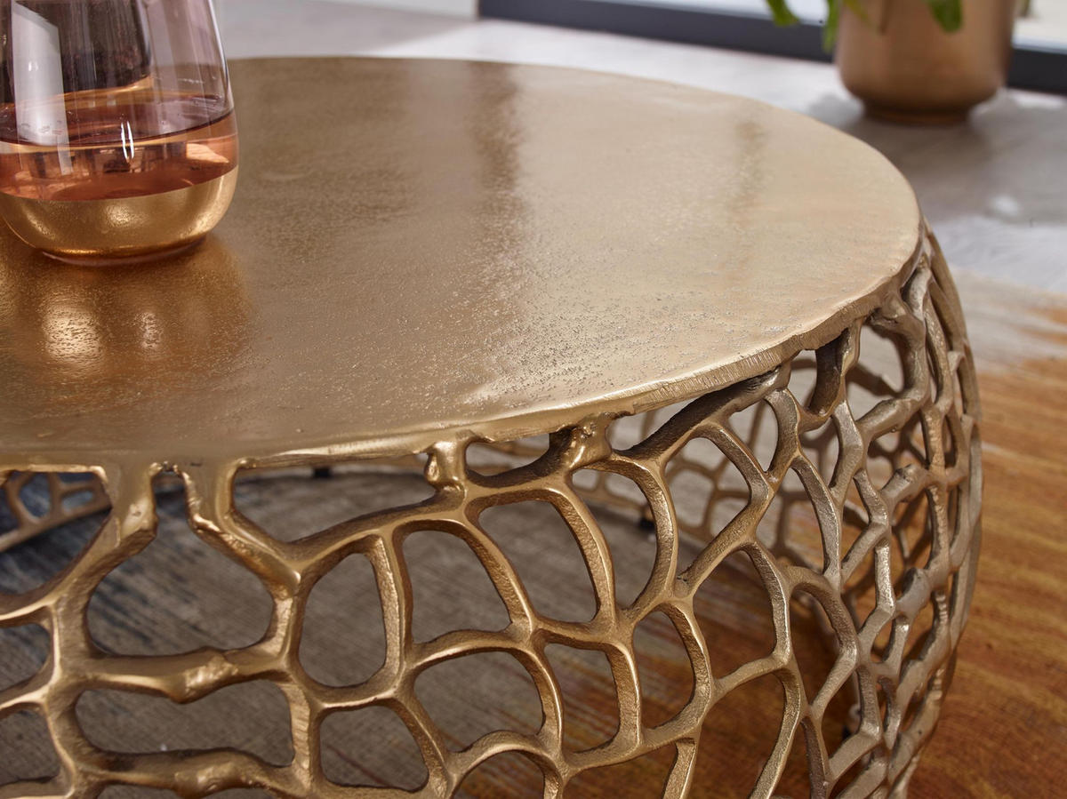 COUCHTISCH mit Aststruktur, lackiertes Aluminium, handgefertigt, Ablagefläche, Gold 66x66x30 cm - Goldfarben, Metall (66/66/30cm) - KADIMA DESIGN