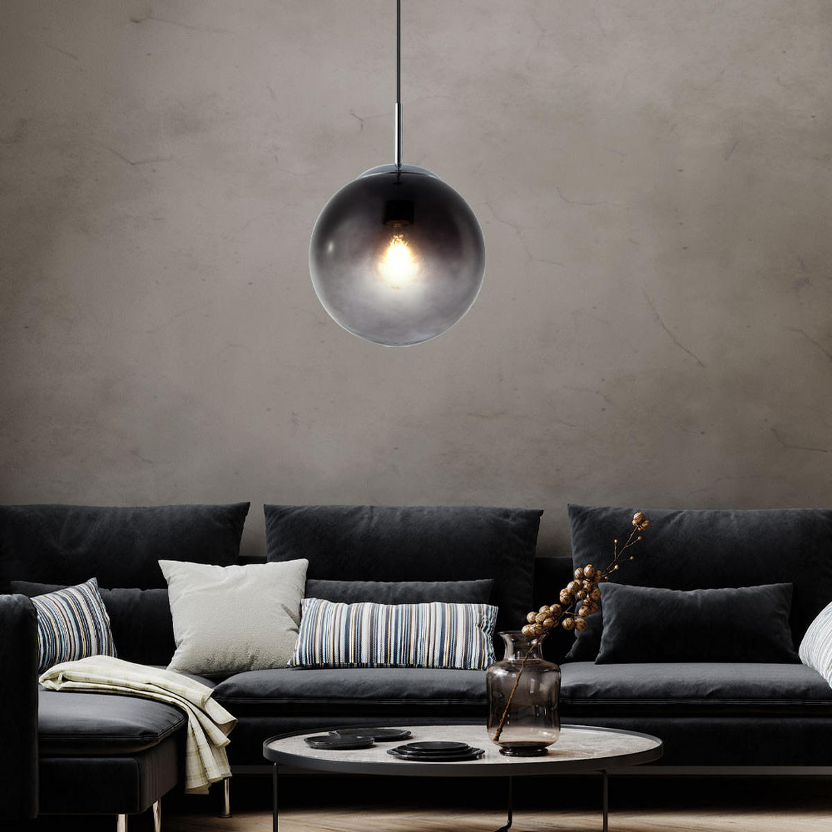 HÄNGELEUCHTE Glas Rauch Grau - Grau, Glas (20/20/120cm) - Globo Lighting