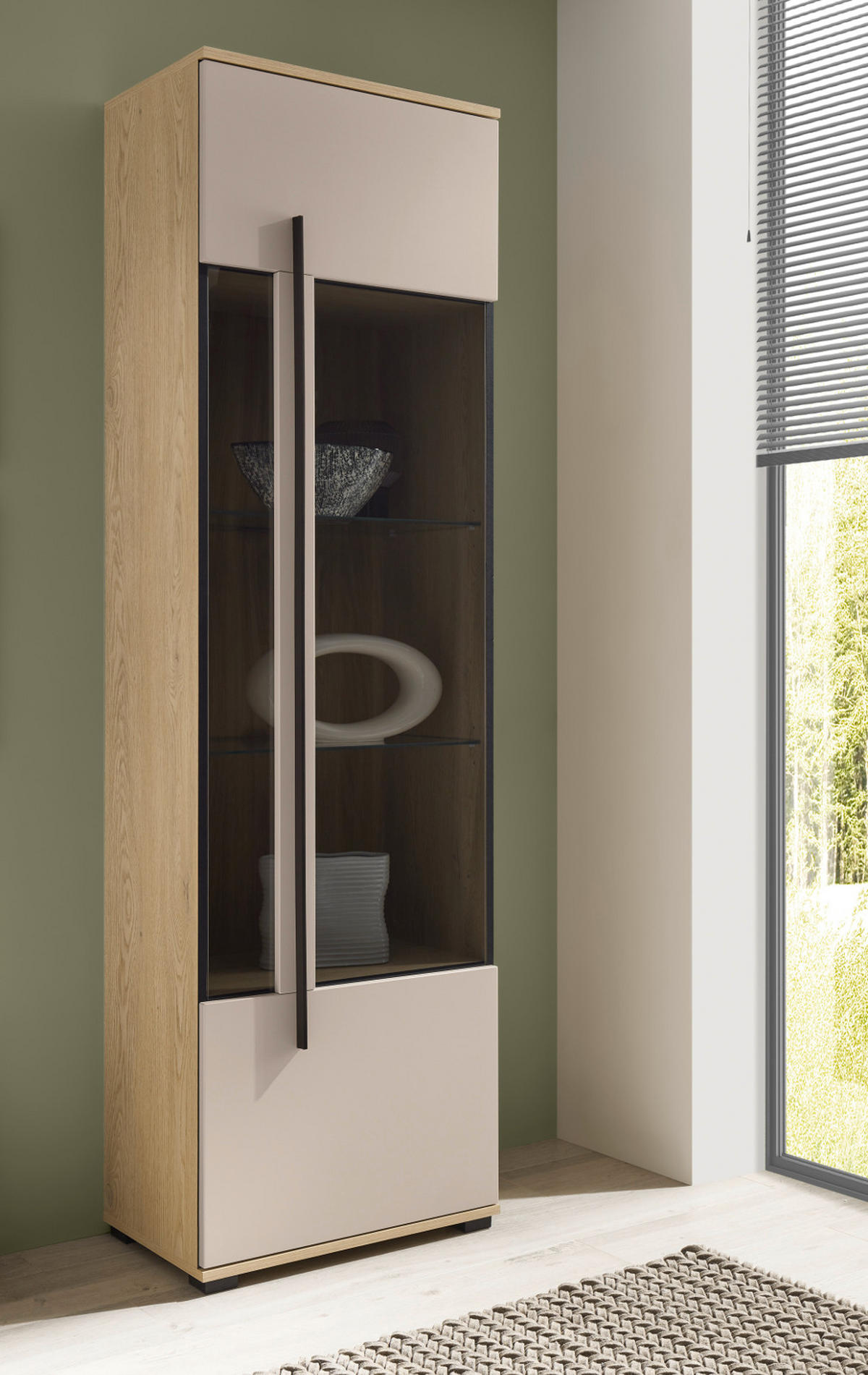VITRINE Kaschmir, Eiche 60 cm, Vitrinenschrank für Wohn- und Esszimmer - Kaschmir/Eichefarben, Glas/Holzwerkstoff (60/200/37cm) - Furn.Design
