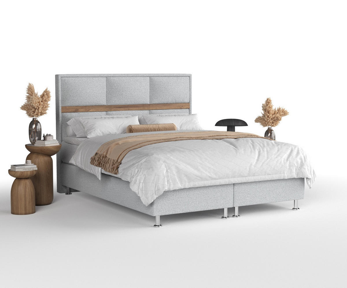 BOXSPRINGBETT Soto Hellgrau 200/200 cm mit Latex-Topper - Silberfarben/Hellgrau, Holz/Holzwerkstoff (200/200cm) - Maison de Reve