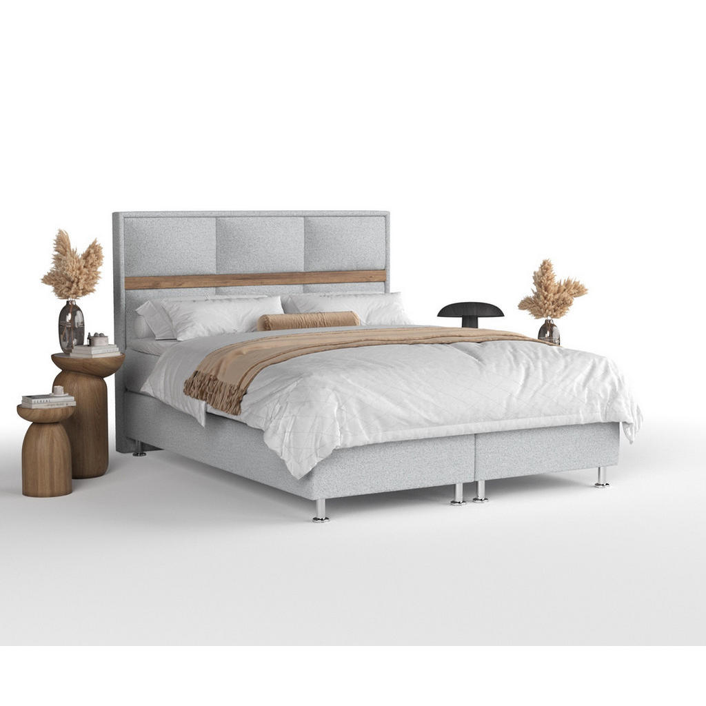 Thumbnail - Maison de Reve Boxspringbett, Hellgrau, Textil, Buche, Kiefer, H3, Höhe ca. 21 cm, 180x200 cm, FSC 100%, Made in EU, Oek...