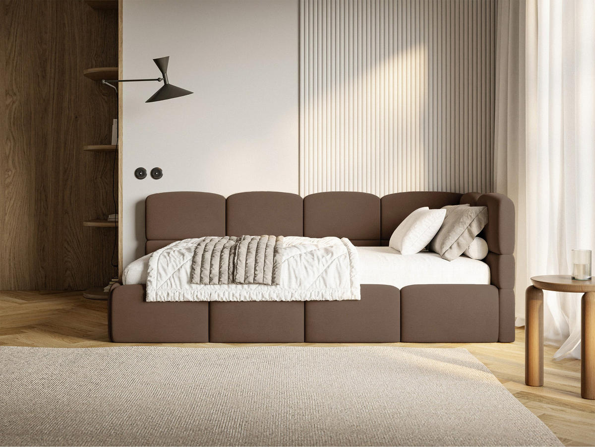 ŠTUDENTSKÁ POSTEĽ Cloudy hnedá 90x200 cm, záhlavie vpravo, zamat - hnedá/čierna, textil/plast (90/200cm) - Selsey