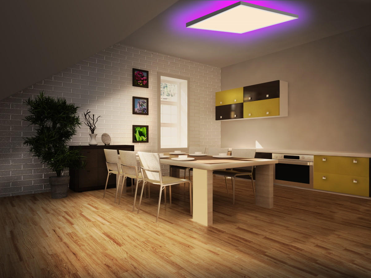 LED-DECKENLEUCHTE - dimmbar mit RGB-Hintergrundbeleuchtung und Fernbedienung für stimmungsvolle Beleuchtung, 45x45 cm - Weiß, Kunststoff (51/51/10cm) - Northpoint