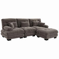 SOFA modular Chenille Brown mit Ottomans - Dunkelgrau, Kunststoff (145/313.1cm) - Meubliv