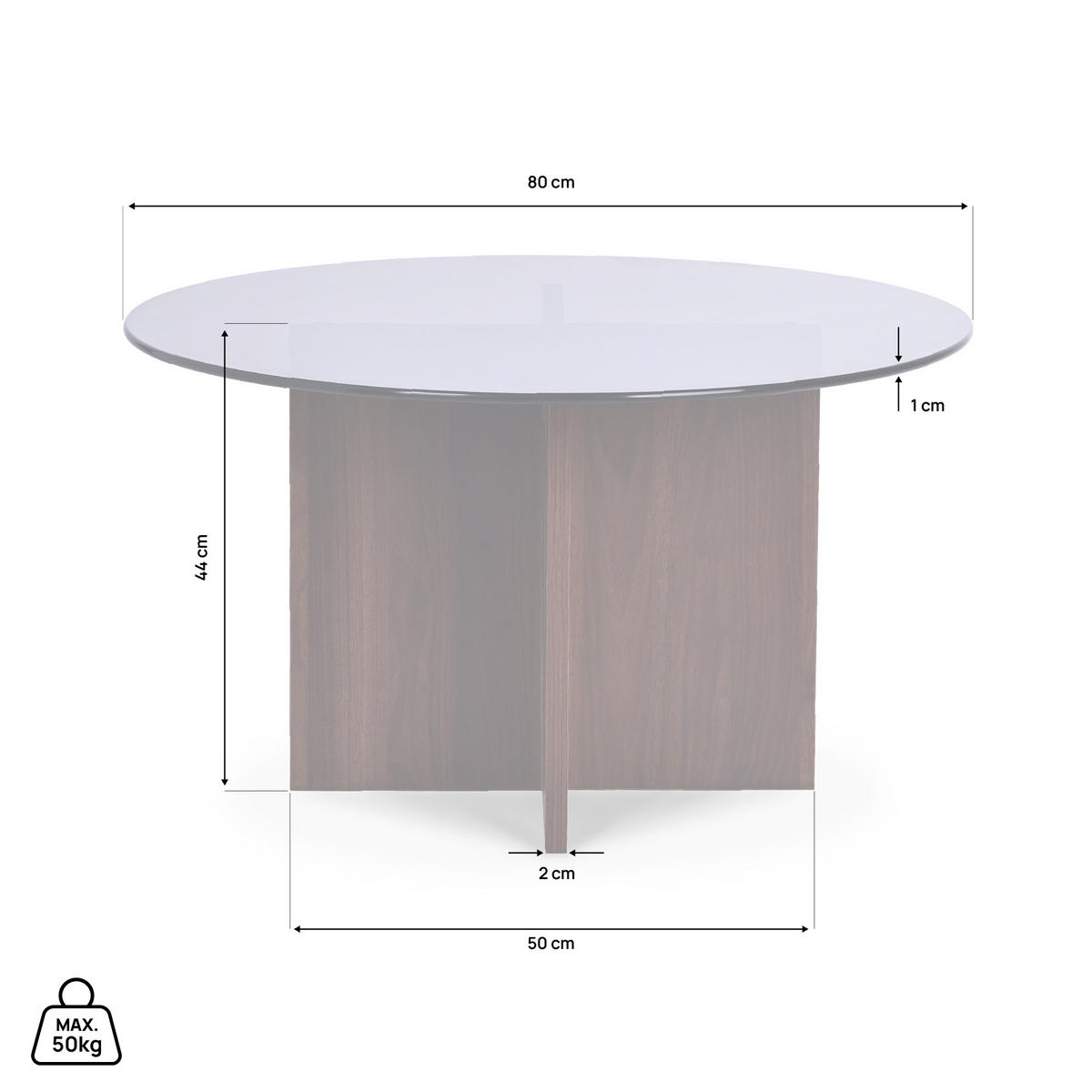 COUCHTISH GIULIA moderner aus schwarzem Glas in Walnuss - Braun, Holz (80/80/45cm) - Sicaan