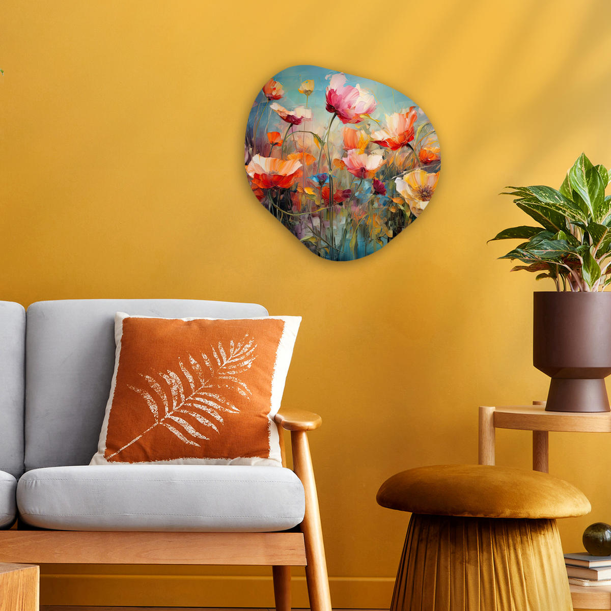 WANDBILD Blumen - Aquarell - Kunst - Botanisch - Natur 40x40 cm - Orange, Kunststoff (40/40cm) - MuchoWow
